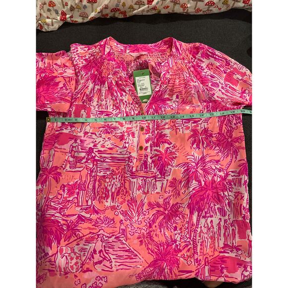 Lilly Pulitzer Elsa Silk Top Cheeky Melon Rule Breakers Size Medium - Picture 8 of 10